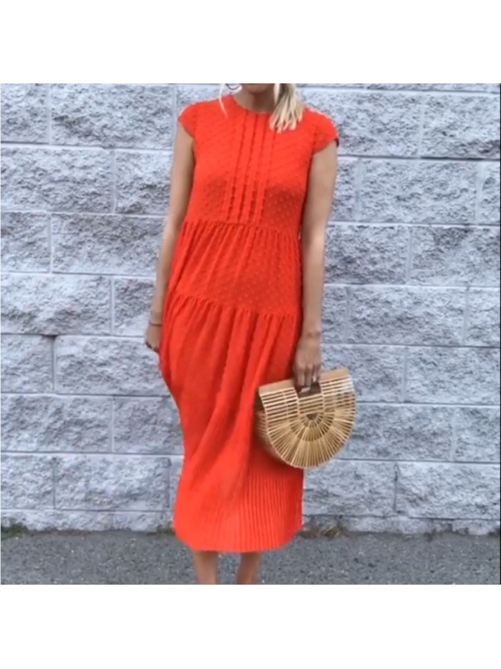 NWT| Maje Red Cap-Sleeve Midi Dress